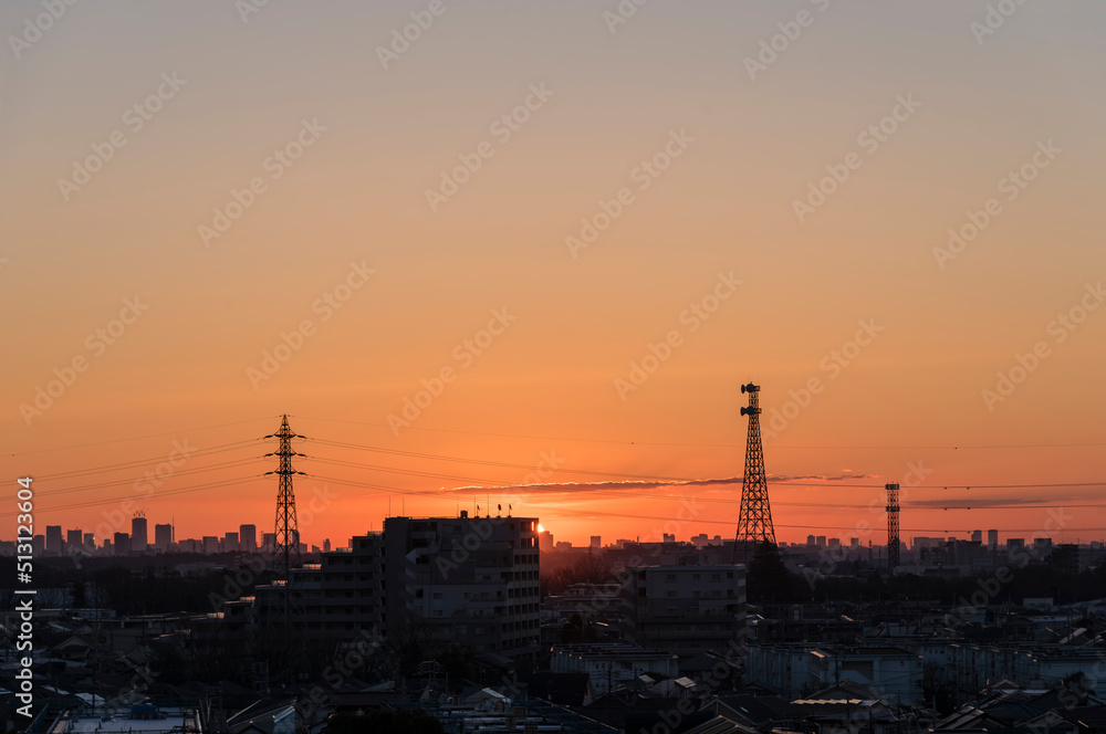 日の出 住宅地の朝 早朝 朝焼け 朝日 太陽 日の出 住宅地の朝 早朝 朝焼け 朝日 太陽