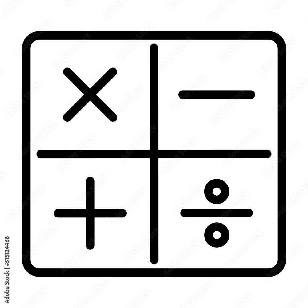 Calculator icon in flat black line style, isolated on white background Calculator icon in flat black line style, isolated on white background