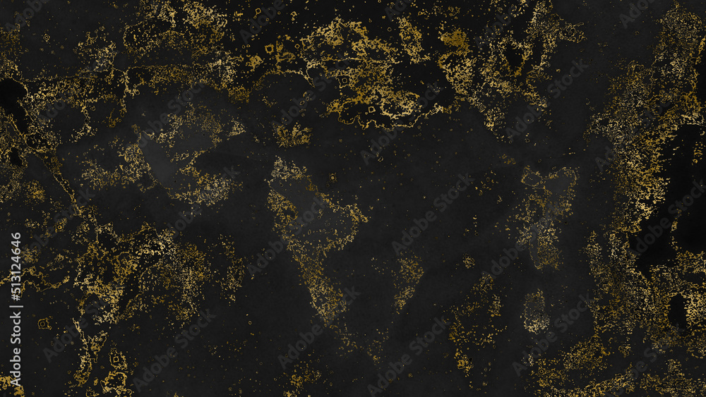 Marble texture on black texture with gold glitter. Black gold marble