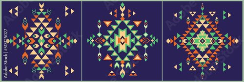 Vector dark ethnic set. Tribal folk aztec geometric pattern element. Colorful art print design. Poster.