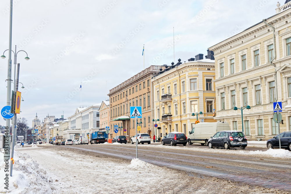 フィンランド　冬のヘルシンキの街並み