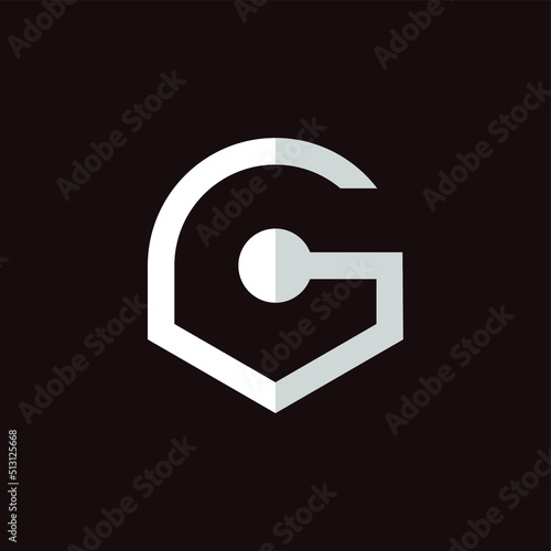 Initial letter G logo template with geometric lock key line art illustration in flat design monogram symbol