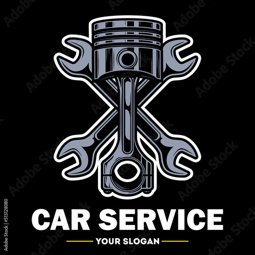 Billboard in the form of auto parts on a black background. The inscription at the bottom of the car service. Auto parts monochrome illustration