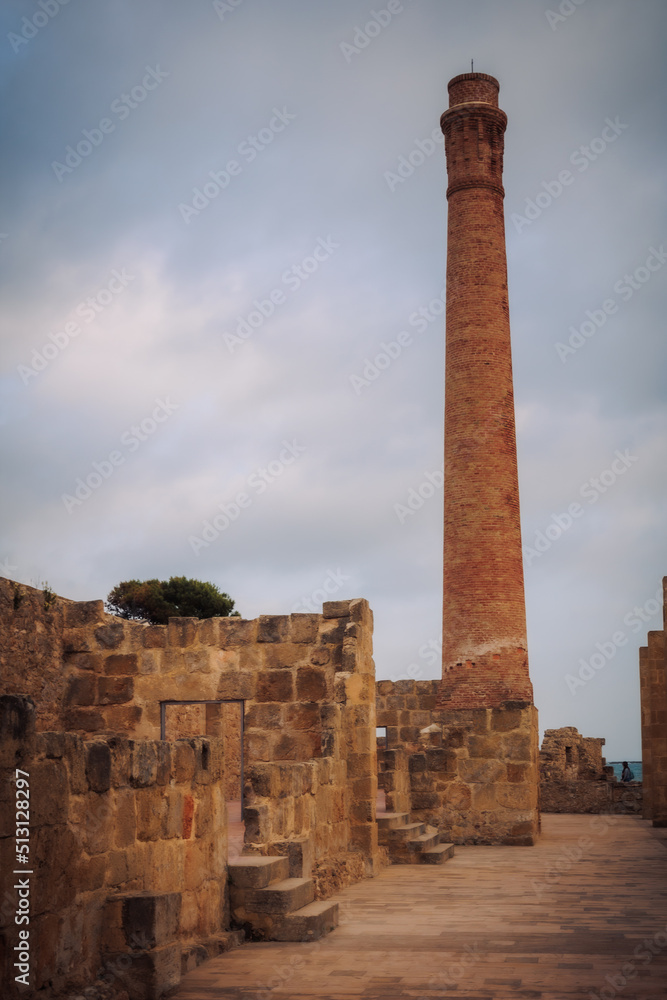 East Coast of Sicily in Italy, Europe on a warm spring day at the coast with old structures