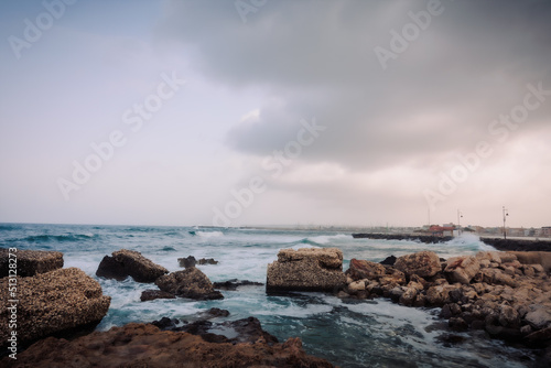 East Coast of Sicily in Italy, Europe on a warm spring day at the coast with old structures