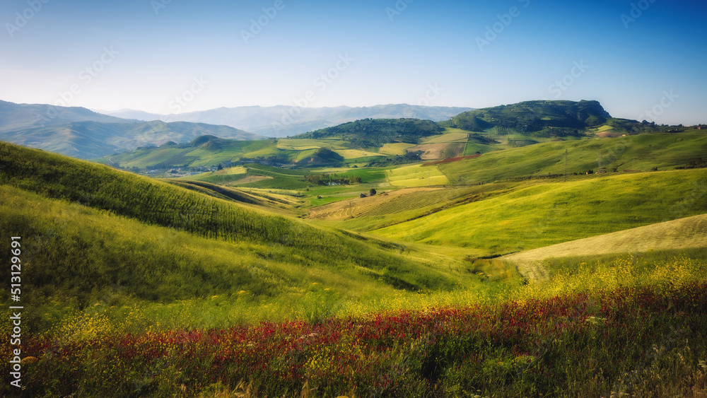 Obraz premium Sicilian Spring Countryside Hill Landscape
