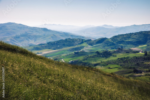 Fototapeta Naklejka Na Ścianę i Meble -  Sicilian Spring Countryside Hill Landscape
