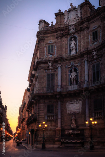 Sunrise in the Old Town of Palermo in Sicily, Italy in Europe
