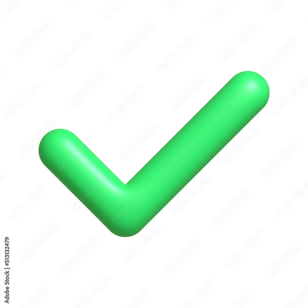 Green confirm check mark icon. 3d realistic design element. Green confirm check mark icon. 3d realistic design element.