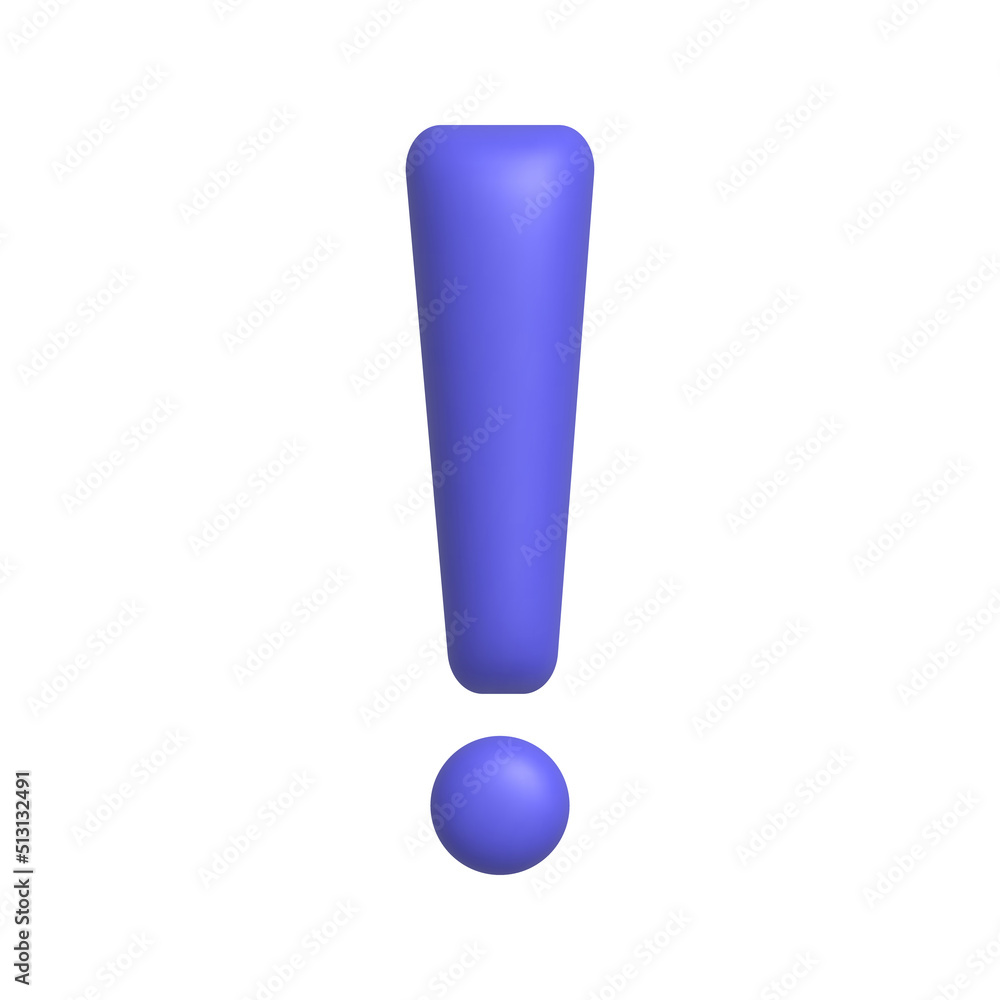 Purple exclamation mark symbol. Attention or caution sign icon. 3d realistic design element. Purple exclamation mark symbol. Attention or caution sign icon. 3d realistic design element.