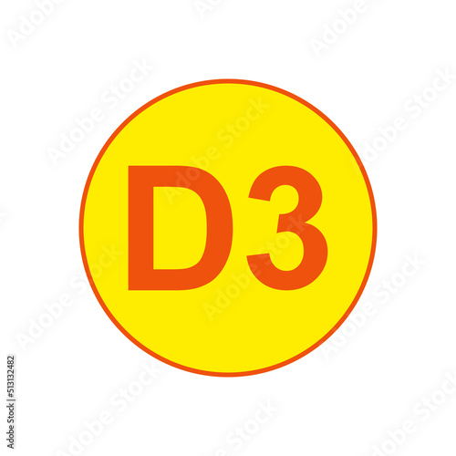 Vitamin D D3 and sun. Simple minimal logo and icon design. Isolated abstract vector illustration on white background. Flat style.