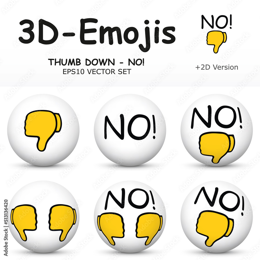 3D Emoji with THUMB DOWN - NO Hand Sign in 6 Different 3D Perspectives -  EPS10 Vector Collection