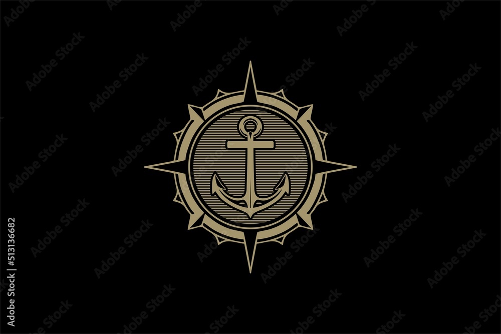 Fototapeta premium Vintage nautical logo with text navigational compasses anchors Vector