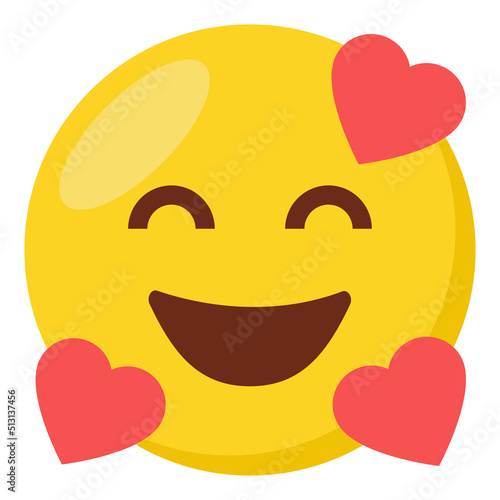 Smiling hearts face expression character emoji flat icon.