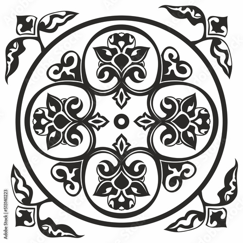 Georgian round ornament pattern black and white