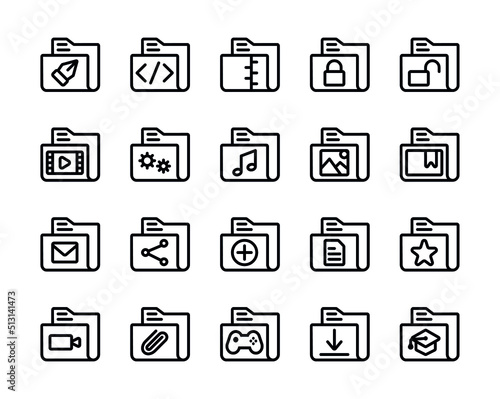 Set of folders icons. Thin line folders icons collection, Set of folder icon collection in black color for website design, Design elements for your projects. Vector illustration, folders icon png