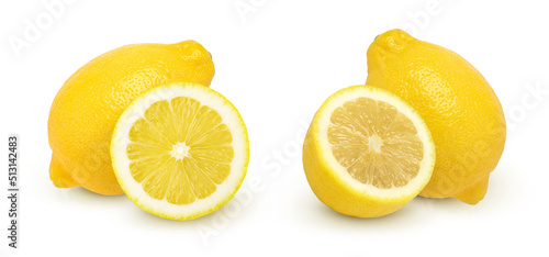 ripe lemon fruit and half isolated on white background, Fresh and Juicy Lemon