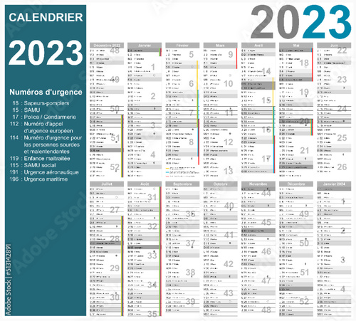 Calendrier 2023 14 mois avec vacances 2023 entièrement modifiable via calques	