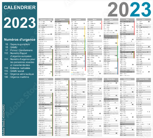 Calendrier 2023 14 mois avec vacances 2023 entièrement modifiable via calques