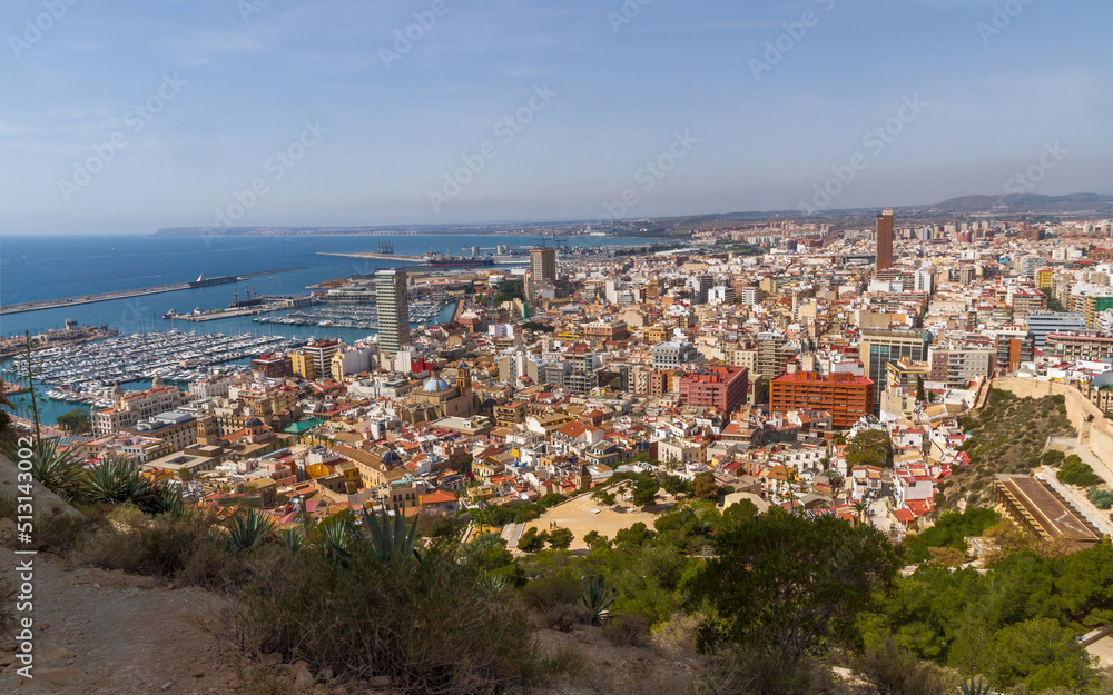 Panoramic view of the city of Alicante from the climb to the castle, Spain 
