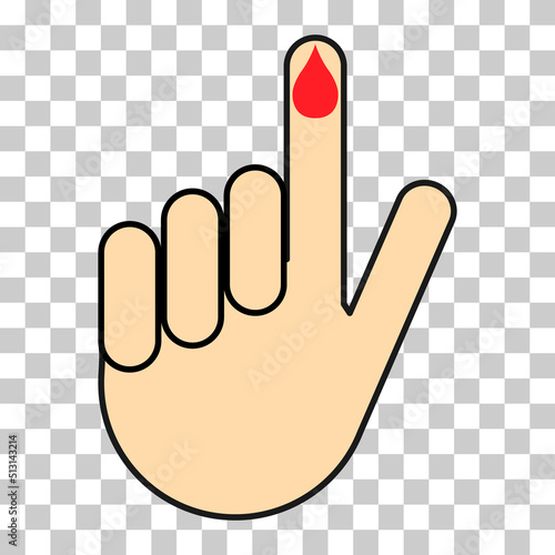 Hand finger with drop blood icon, medical health test symbol, control measurement vector illustration