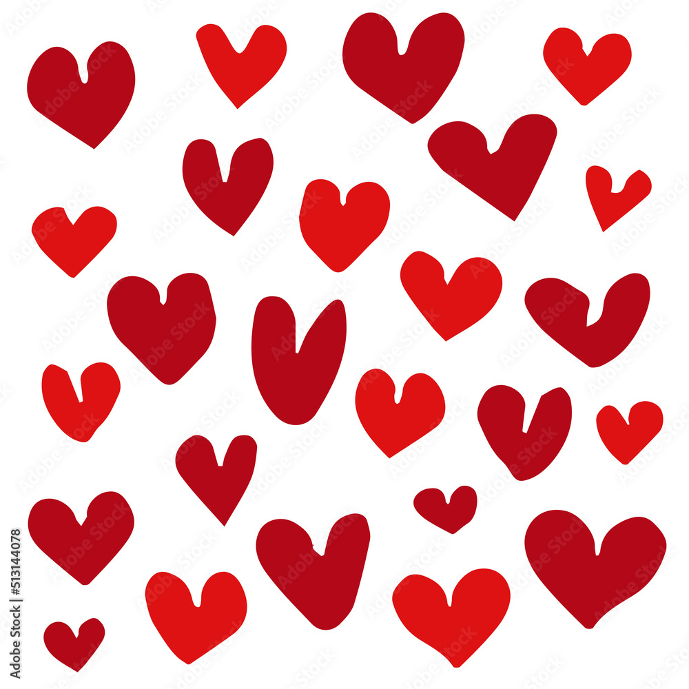 Cute red hand drawn heart vector set isolated on white background