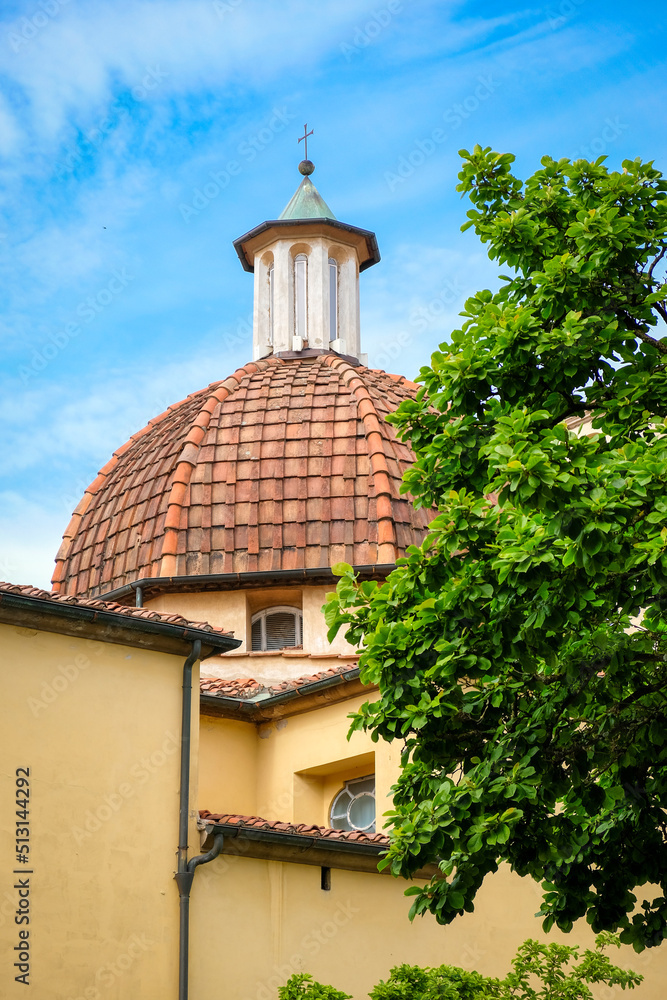 Tiled domed church roof in Lucca, Italy.