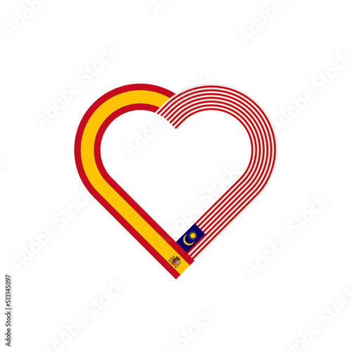 unity concept. heart ribbon icon of spain and malaysia flags. vector illustration isolated on white background