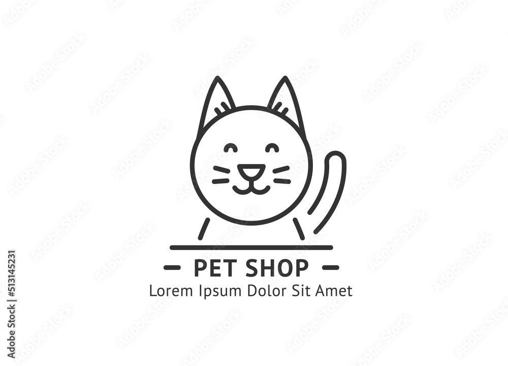 Pet shop emblem with cat line icon
