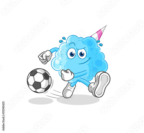 cotton candy kicking the ball cartoon. cartoon mascot vector