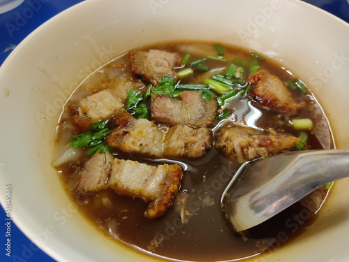 roll noodle soup with crispy pork 