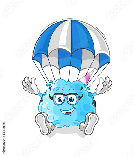 cotton candy skydiving character. cartoon mascot vector