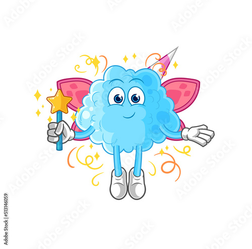 cotton candy fairy with wings and stick. cartoon mascot vector