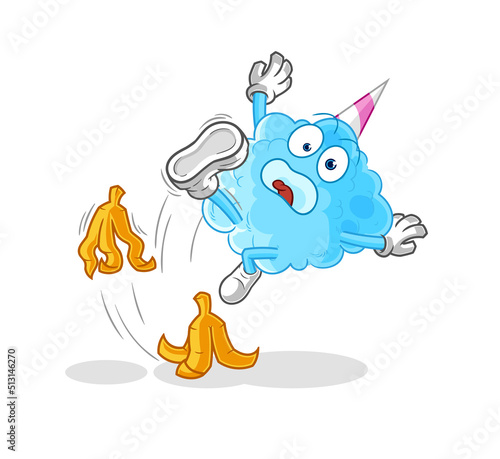 cotton candy slipped on banana. cartoon mascot vector