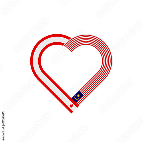 unity concept. heart ribbon icon of canada and malaysia flags. vector illustration isolated on white background