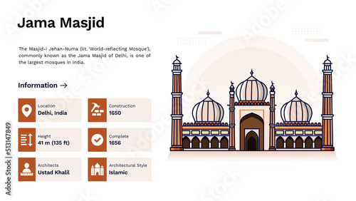 The Heritage of Jama Masjid Monumental Design-Vector Illustration