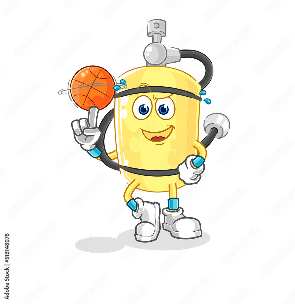 diver cylinder playing basket ball mascot. cartoon vector diver cylinder playing basket ball mascot. cartoon vector