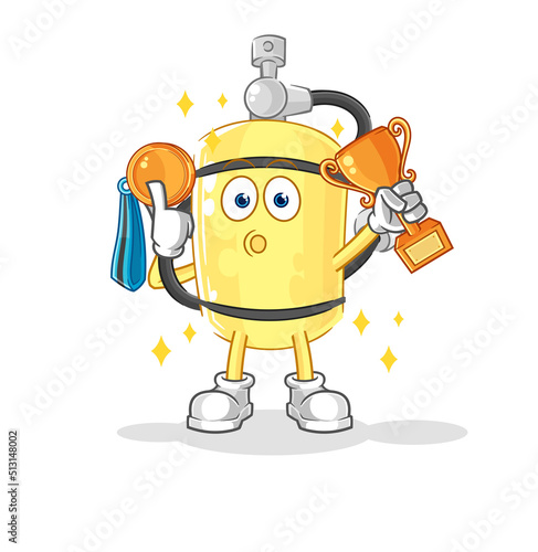 diver cylinder winner with trophie. cartoon character