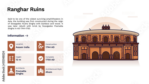 The Heritage of Ranghar Ruins Monumental Design-Vector Illustration