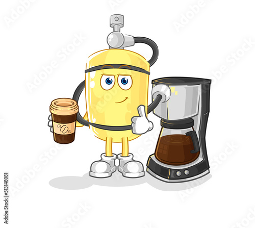 diver cylinder drinking coffee illustration. character vector
