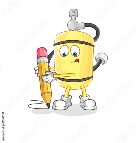 diver cylinder write with pencil. cartoon mascot vector