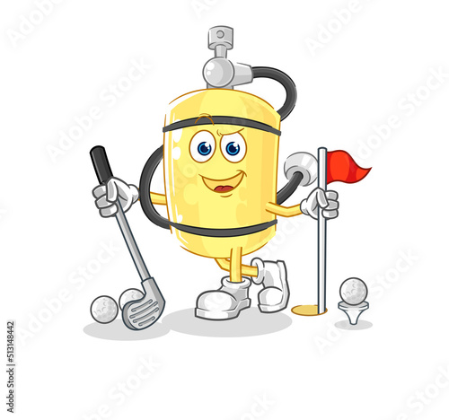 diver cylinder playing golf vector. cartoon character