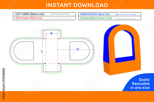 Flower carry beg, Flower gift box dieline template and 3d beg design