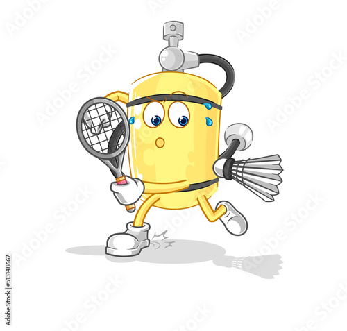 diver cylinder playing badminton illustration. character vector