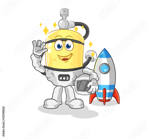 diver cylinder astronaut waving character. cartoon mascot vector