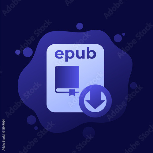 epub file download icon, e-book format vector