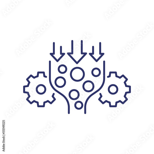 Bottleneck analysis line icon with gears