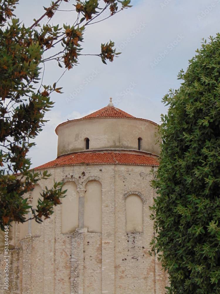 City of Zadar, Croatia, June 01.,2022., View of Saint Donat church against white and blue sky
City of Zadar, Croatia, June 01.,2022., View of Saint Donat church against white and blue sky