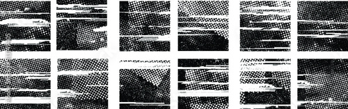 Wallpaper Mural Glitch distorted geometric textures . Noise destroyed logo . Trendy defect error shapes . Glitched frame .Grunge textured . Distressed effect .Vector shapes with a halftone dots screen print texture. Torontodigital.ca