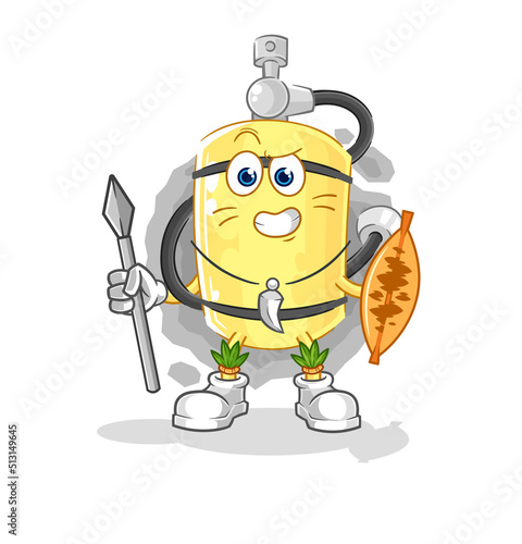 diver cylinder african tribal fighter mascot. cartoon vector
